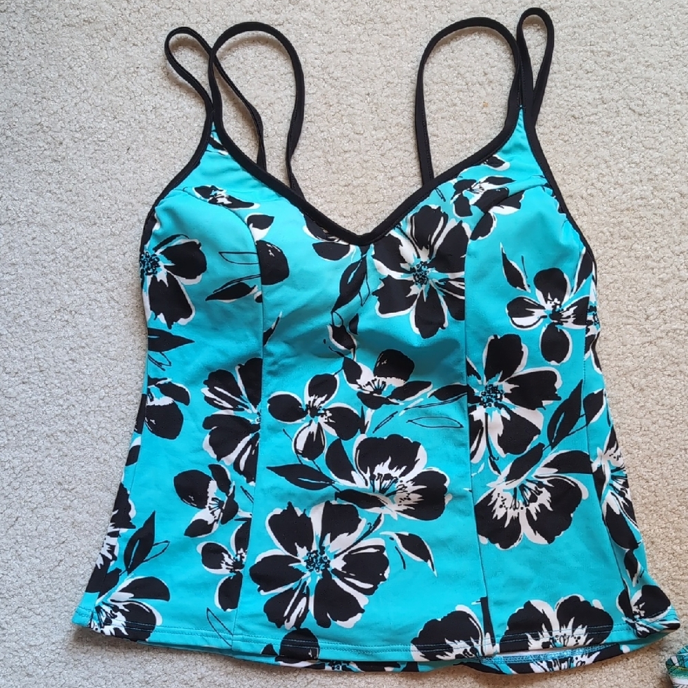 Miraclesuit Blue & Black floral fitted Tankini Top